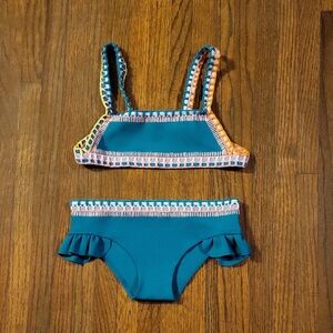 Mini KIINI Kids Bikini in Teal with Colorful Trim